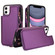 iPhone 11 Double Flap Zipper RFID Leather Phone Case with Short Lanyard - Dark Purple