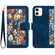 iPhone 11 Floral Pattern Leather Phone Case with Lanyard - Dark Blue