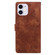 iPhone 11 Lace Floral Embossed Magnetic Buckle PU Phone Case With Wrist Strap - Brown