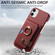 iPhone 11 Litchi Leather Oil Edge Ring Card Back Phone Case - Red