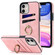 iPhone 11 Vintage Patch Leather Phone Case with Ring Holder - Pink