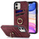 iPhone 11 Vintage Patch Leather Phone Case with Ring Holder - Red