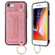 iPhone SE 2022 / SE 2020 / 8 / 7 Glitter Powder PU+TPU Shockproof Protective Case with Holder & Card Slots & Wrist Strap - Pink