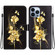 iPhone 13 Pro Max Crystal Texture Colored Drawing Leather Phone Case - Gold Butterfly Rose