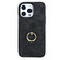 iPhone 13 Pro Max Vintage Patch Leather Phone Case with Ring Holder - Black