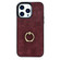 iPhone 13 Pro Max Vintage Patch Leather Phone Case with Ring Holder - Red