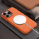 iPhone 13 Pro Max Metal Lens Frame Leather Magsafe Full Coverage Shockproof Phone Case - Brown