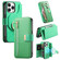 iPhone 13 Pro Max Ring Zipper Wallet RFID Blocking MagSafe Leather Phone Case - Green