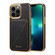 iPhone 13 Pro Max Denior Oil Wax Leather Electroplating Card Slot Holder Phone Case - Black