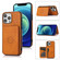 iPhone 13 Pro Calf Texture Magnetic Card Bag PU Shockproof Case with Holder & Card Slot - Brown