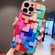 iPhone 13 Pro Colorful Toy Bricks Pattern Shockproof Glass Phone Case - Pink