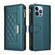 iPhone 13 Pro Crossbody Zipper Wallet Rhombus Leather Phone Case - Green