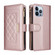 iPhone 13 Pro Crossbody Zipper Wallet Rhombus Leather Phone Case - Rose Gold