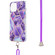 iPhone 13 Pro Electroplating Splicing Marble Pattern Dual-side IMD TPU Shockproof Case with Neck Lanyard - Dark Purple