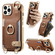 iPhone 13 Pro Fashion Ring Card Bag Phone Case with Hang Loop - Brown