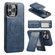 iPhone 13 Pro Fierre Shann Cowhide Vertical Flip Magnetic Card Holder Phone Case - Blue