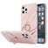 iPhone 13 Pro Four Corners Shocproof Flow Gold Marble IMD Back Cover Case with Metal Rhinestone Ring iPhone 13 Pro - Pink