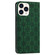iPhone 13 Pro Lucky Flowers Embossing Pattern Magnetic Horizontal Flip Leather Case with Holder & Card Slots - Dark Green