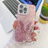 iPhone 13 Pro Plating Glitter Lens Film Texture Butterfly Holder Wristband Phone Case - Pink Feather Yarn