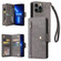 iPhone 13 Pro Rivet Buckle 9 Cards Three Fold Leather Phone Case - Grey