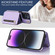 iPhone 13 Pro YM006 Skin Feel Zipper Card Bag Phone Case with Dual Lanyard - Light Purple