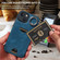 iPhone 13 Calf Texture Card Slot Ring Holder Phone Case - Blue