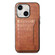 iPhone 13 Crocodile Texture Card Bag Design Full Coverage Phone Case - Brown
