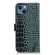 iPhone 13 Crocodile Top Layer Cowhide Leather Phone Case - Green