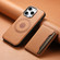 iPhone 13 Denior Cowhide Texture Leather MagSafe Detachable Wallet Phone Case - Khaki