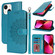 iPhone 13 Double Fold Printed Embossing Leather Phone Case - Blue