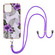 iPhone 13 Electroplating Pattern IMD TPU Shockproof Case with Neck Lanyard - Purple Flower