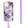 iPhone 13 Electroplating Pattern IMD TPU Shockproof Case with Neck Lanyard - Purple Flower