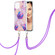 iPhone 13 Electroplating Splicing Marble Pattern Dual-side IMD TPU Shockproof Case with Neck Lanyard - Light Purple