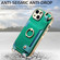 iPhone 13 Fashion Ring Card Bag Phone Case with Hang Loop - Green