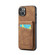 iPhone 13 Fierre Shann Crazy Horse Card Holder Back Cover PU Phone Case - Brown