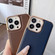iPhone 13 Genuine Leather Xiaoya Series Nano Electroplating Phone Case - Coffee
