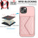 iPhone 13 Rhombic Texture Card Bag RFID Phone Case with Long Lanyard - Rose Gold