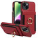 iPhone 13 Ring Multifunctional Vertical Flip Wallet Back Cover Leather Phone Case - Red