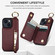 iPhone 13 mini Litchi Texture Zipper Double Buckle Card Bag Phone Case - Maroon Red