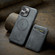iPhone 12 Pro Max Fierre Shann Cowhide Vertical Flip Magnetic Card Holder Phone Case - Grey