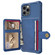 iPhone 12 Pro Max Magnetic Wallet Card Bag Leather Case - Navy Blue