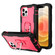 iPhone 12 Pro Max PC + Rubber 3-layers Shockproof Protective Case with Rotating Holder - Black + Rose Red