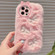 iPhone 12 Pro Max Plush Embroidery Full Coverage Phone Case - Pink + White Bow