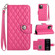 iPhone 12 Pro Max Rhombic Texture Flip Leather Phone Case with Lanyard - Rose Red