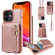 iPhone 12 / 12 Pro Crossbody Lanyard Zipper Wallet Leather Phone Case - Rose Gold