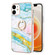 iPhone 12 / 12 Pro Electroplating Marble Pattern IMD TPU Shockproof Case with Ring Holder - Green 004