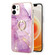 iPhone 12 / 12 Pro Electroplating Marble Pattern IMD TPU Shockproof Case with Ring Holder - Purple 001