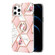 iPhone 12 / 12 Pro Electroplating Splicing Marble Flower Pattern TPU Shockproof Case with Rhinestone Ring Holder - Pink Flower