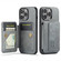 iPhone 12 / 12 Pro Fierre Shann Oil Wax Cow Leather Card Holder Back Phone Case - Grey
