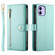iPhone 12 / 12 Pro Nine Card-slot Zipper Wallet Bag Leather Phone Case - Mint Green